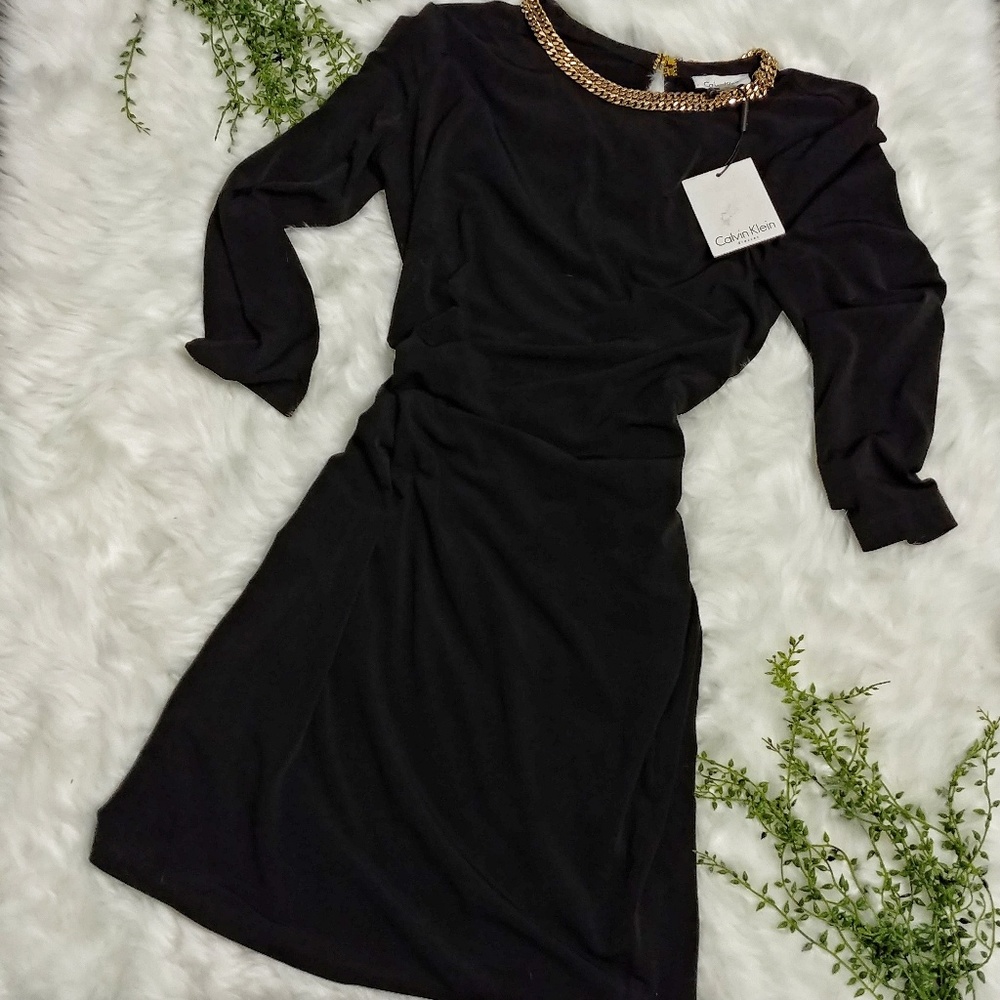 ✨ Calvin Klein Black Dress Gold Necklace